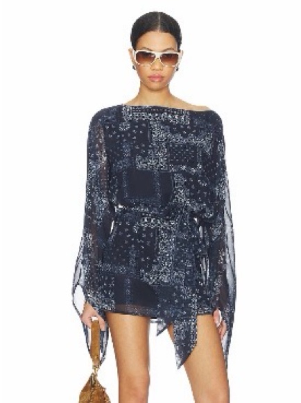superdown Navy Patchwork Sheer Mini Dress